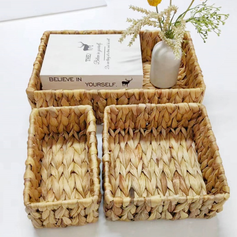 Amazon stationery storage box water hyacinth basket remote control jewelry grass-woven basket storage basket woven storage basket