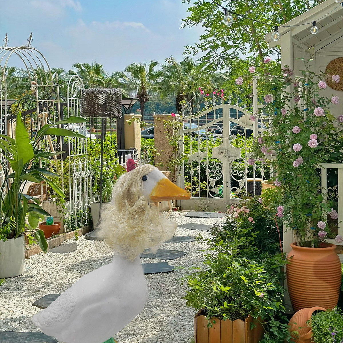 Cross-Border Wholesale Pet Goose Wig Medium-Length Big Wavy Curly Hair Holiday Funny High Temperature Silk Pet Wig