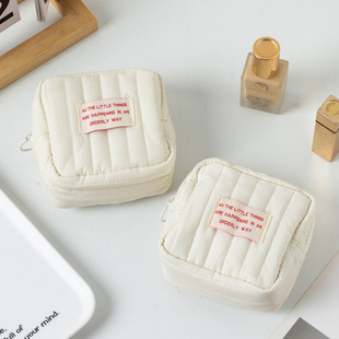Korean Style Simple Square small size Makeup Bag Student Niche Earphones Coin Purse Girl's Portable Lipstick Storage Bag