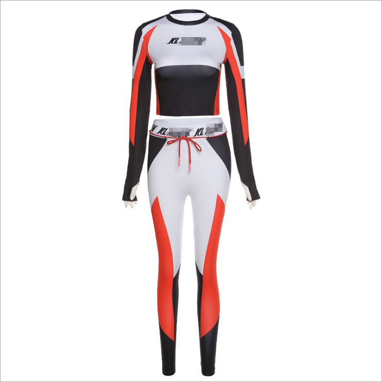 2019 European and American Style Ebay Winter Export New Women's Printed Slimming Look Long-Sleeved Sports Fitness Suit