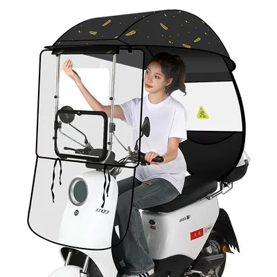 New model of fully enclosed electric vehicle canopy, fully enclosed electric scooter umbrella, motorcycle wind and rain shield, thickened for winter (Elektromobil üçün ön şüşə çətiri (günlük)) - rotating-window-without-side-rails-wheat-ears-car-mirror-model