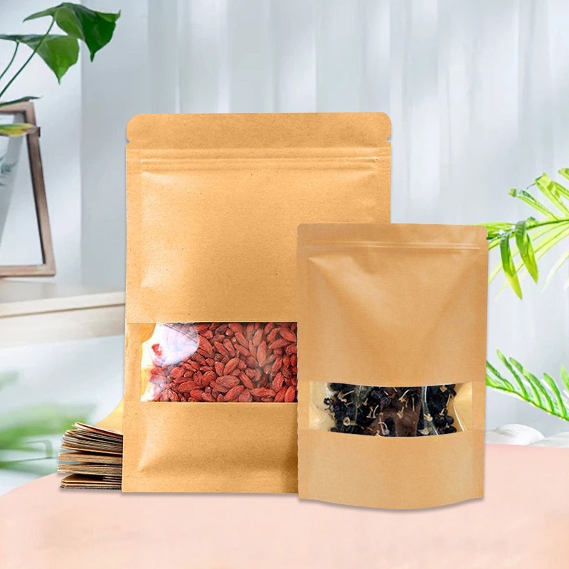 源头工厂牛皮纸开窗自立自封袋 休闲零食包装茶叶坚果干果自立袋