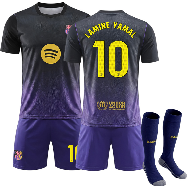 2627 Barcelona Team Away Purple No. 10 Yamal Jersey League Version Messi Football Uniform Sports Breathable Suit