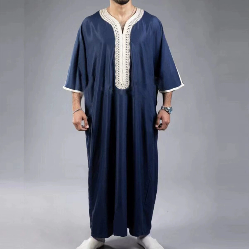  robe Arabic 2023 нового образца с рукавом 3/4 - вышивка цветов, скрытая циановая мужская мусульманская мантия быстрая продажа
