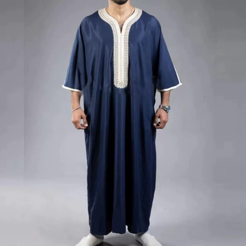  robe Arabic 2023 нового образца с рукавом 3/4 - вышивка цветов, скрытая циановая мужская мусульманская мантия быстрая продажа