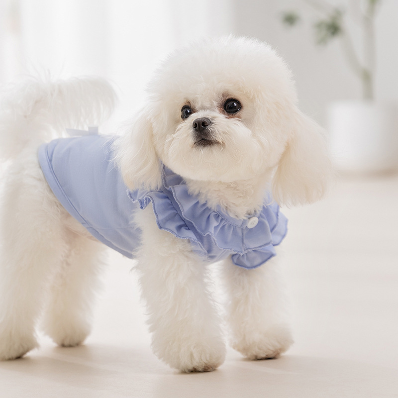 Primavera y verano ropa de cachorro dibujos animados impresión de collar de encaje tracción chaleco pequeño perro que osos peluche ropa de perro