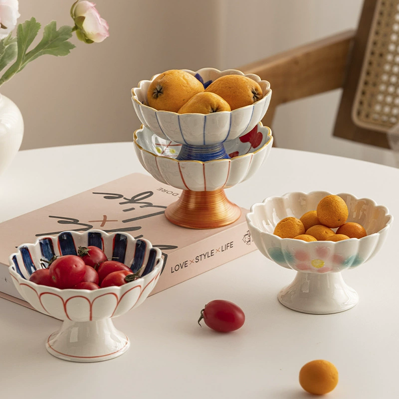 Керамическая тарелка для десертов и чайных закусок в китайском стиле, высокая тарелка для фруктов, закусок и сухофруктов, для ресторанов, дома, офиса, эксклюзивная поставка для трансграничных рынков.