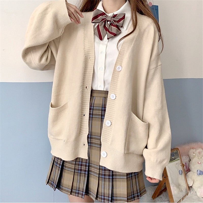 Girly JK Knitted Sweater Cardigan Long Sleeve jk Women's Coat College Style Sweet School for Autumn and Winter Sweater for Women
