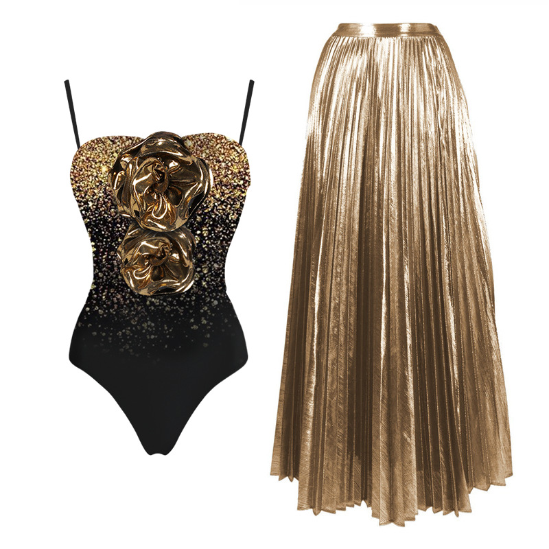 Women's One-shoulder Sequin One Piece Swimsuit Ruffled Swimwear_voghion.com