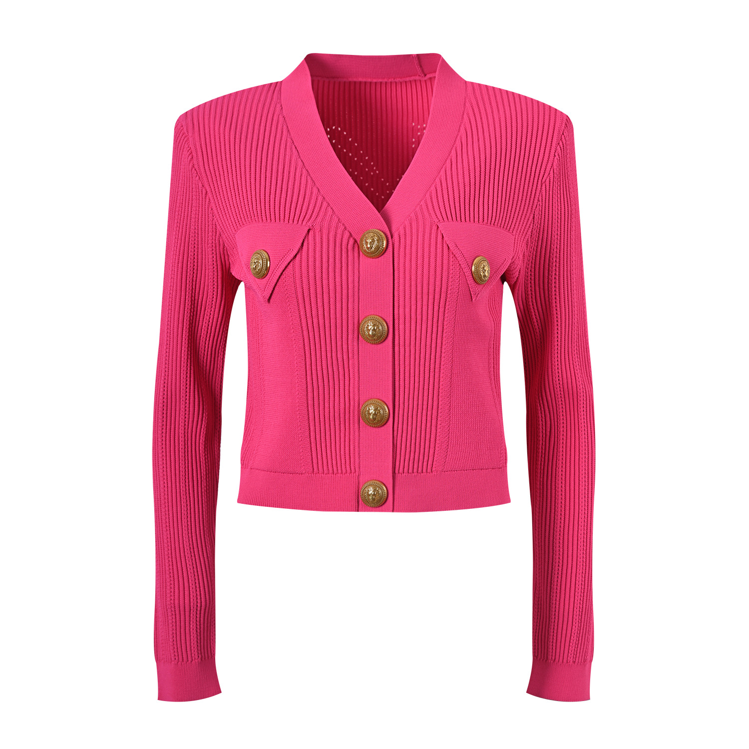 法式名媛轻奢金扣V领针织开衫修身显瘦长袖短外套2024早春新款女