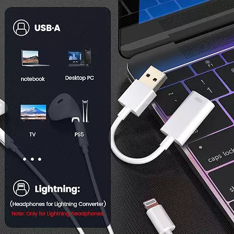 Кабель-адаптер USB A (мужской) на Lightning (мужской) для аудио, конвертер типа A в Lightning для аудио