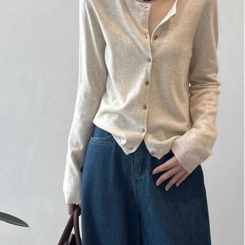 日系复古条纹圆领针织开衫外套女2025春秋新款休闲显瘦百搭毛上衣|undefined