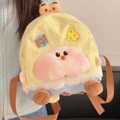 柔らかい萌えの妹の軽やかな通勤リュックサックのかわいい漫画の黄色の桃のリンゴの木のぬいぐるみのリュックサックの学院の風の小さいかばん