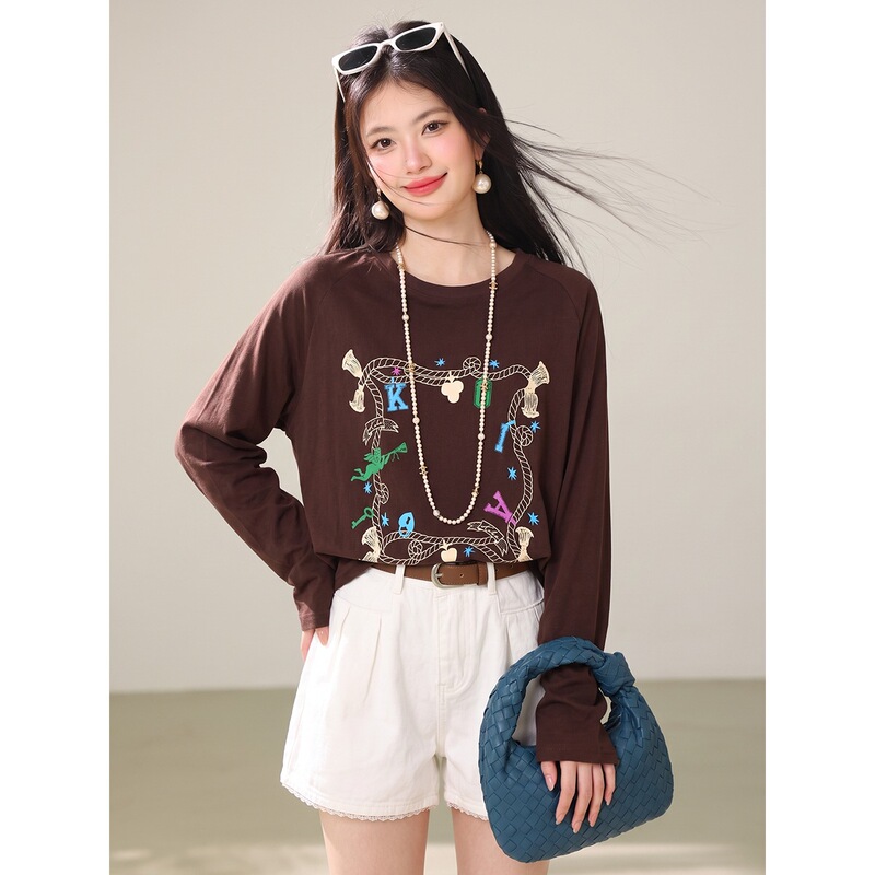 ◆ American retro casual style loose long-sleeve sun protection shirt for women, thin outerwear with printed design and slightly sheer fabric