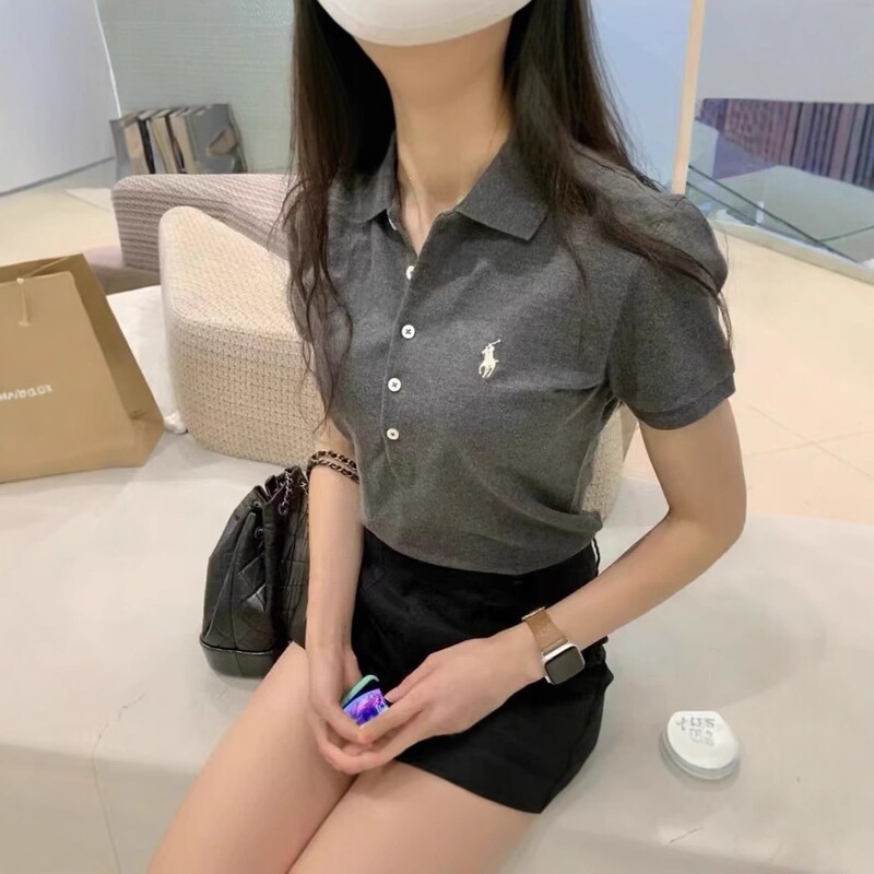 Ralph Lauren Summer Polo Shirt with Embroidered Pony Logo, Casual Slim-Fit Short-Sleeve T-Shirt for Women, Cross-Border Rl Old Money Style Ralph Lauren Summer Polo Shirt with Embroidered Pony Logo, Casual Slim-Fit Short-Sleeve T-Shirt for Women, Cross-Border Rl Old Money Style