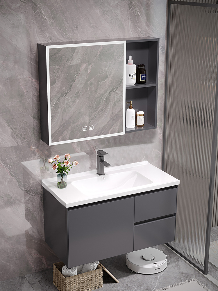 Espacio de aluminio baño gabinete combinación de cerámica integrado montado en la pared lavabo baño lavabo lavado Mesa pequeño apartamento