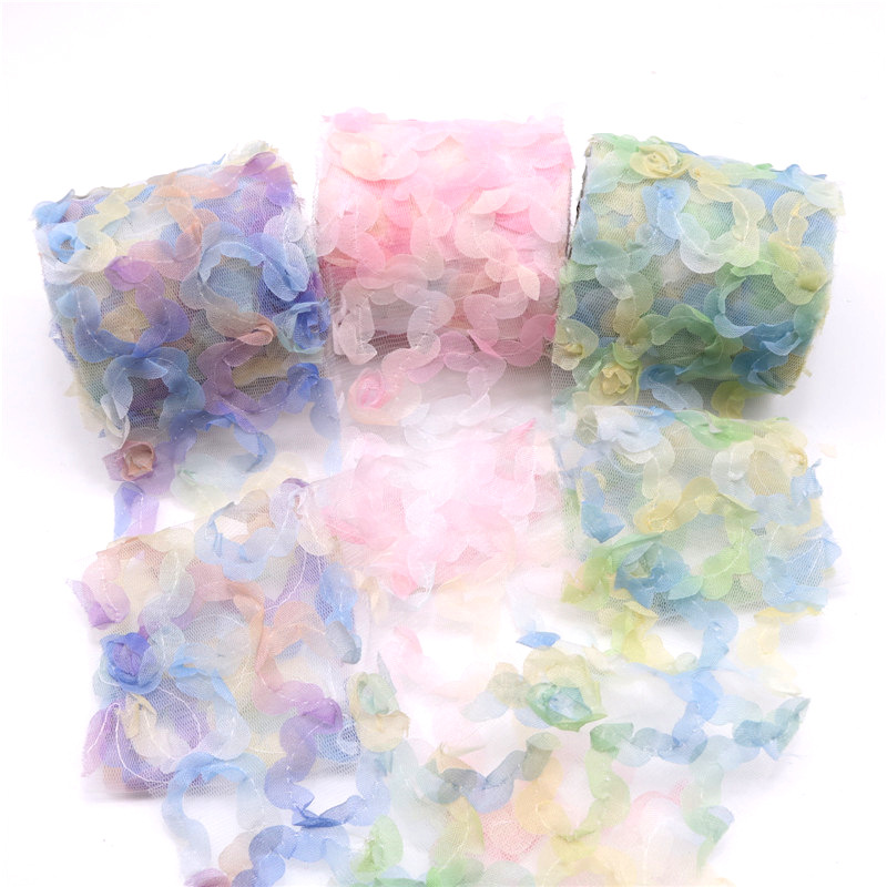 6厘米/8厘米寬 10碼長 雪紡紗玫瑰花刺繡 頭飾髮飾配件服裝輔料