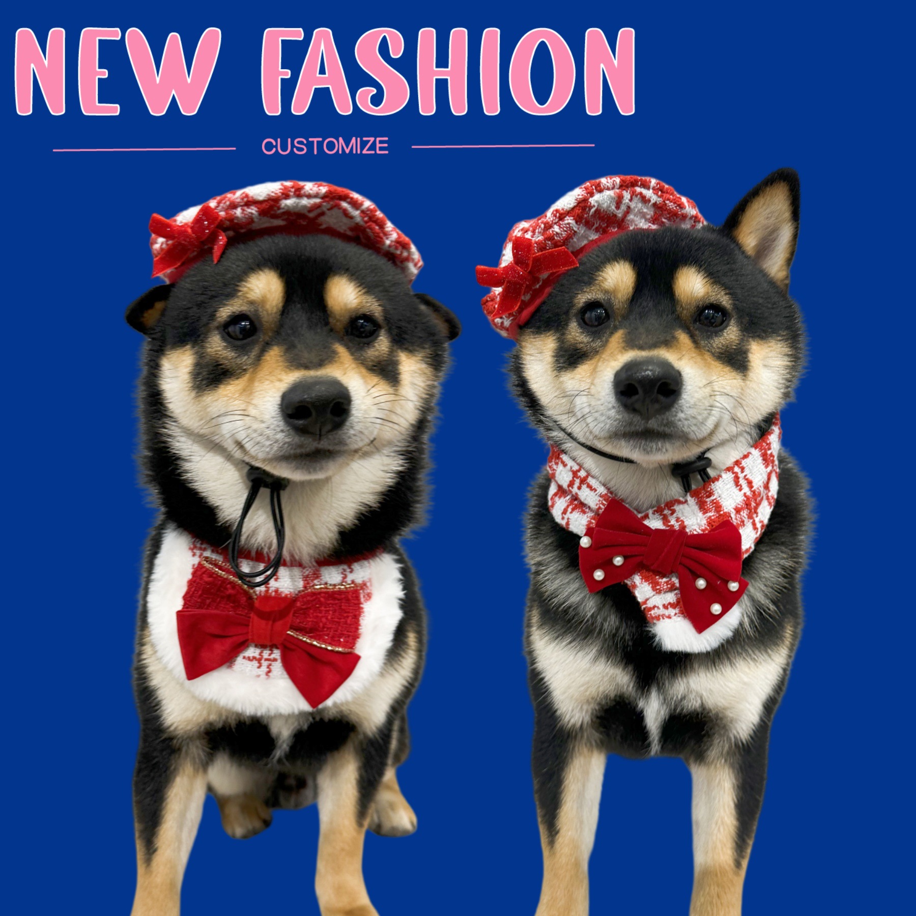 宠物狗狗猫咪蝴蝶结围巾贝雷帽子新年圣诞节日围兜套装跨境热销