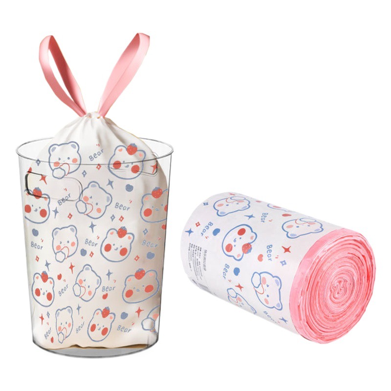 Bolsa de basura con cordón y cierre automático, diseño de dibujos animados, gruesa y resistente, ideal para uso doméstico