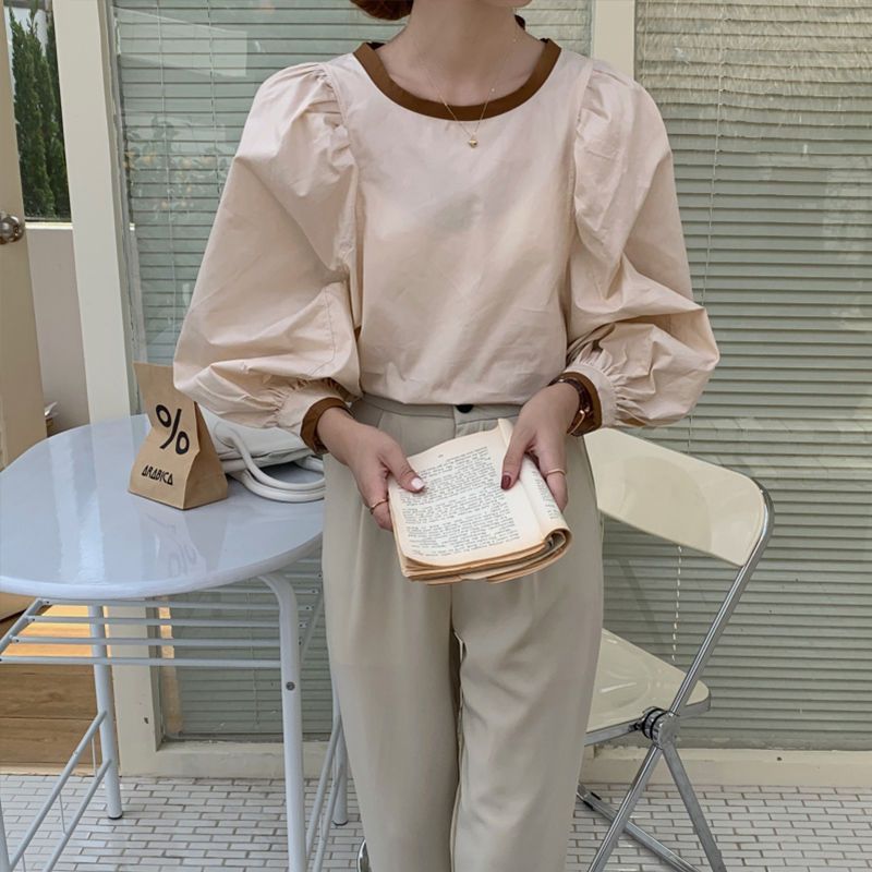 小众春装新款长袖衬衫女2025感设计灯笼袖上衣韩版气质衬衣宽松|undefined