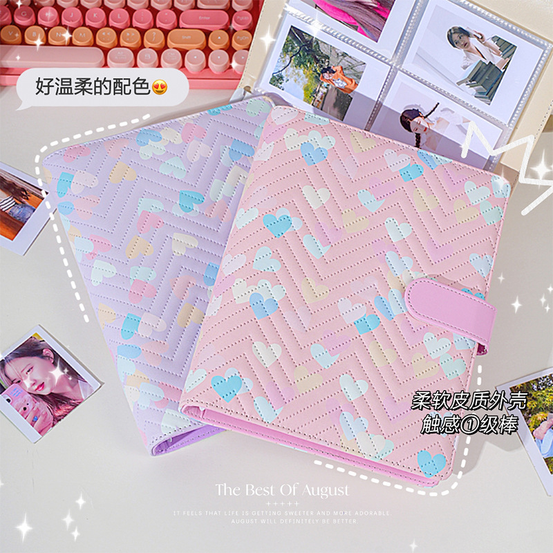 Nuevo libro de tarjetas de pu de cuero de amor 4 palacios libro de almacenamiento de tarjetas pequeñas estrella a4 álbum de crecimiento álbum conmemorativo de gran capacidad