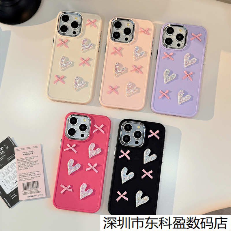 Gentle Heart Bow 16Promax Mobile Phone Case Iphone17 Stereo 11 Suitable for Apple 13 Elegant 14 Soft