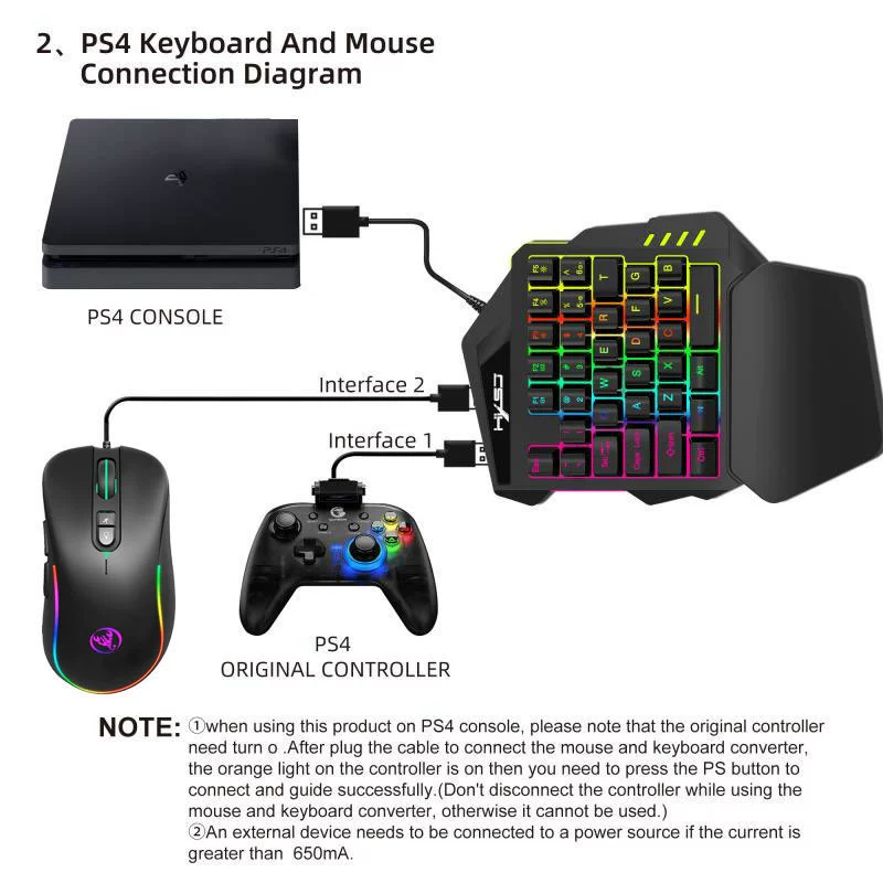 Игровая клавиатура V500 с односторонней подсветкой RGB, встроенный конвертер, поддерживает консоли PS3 PS4