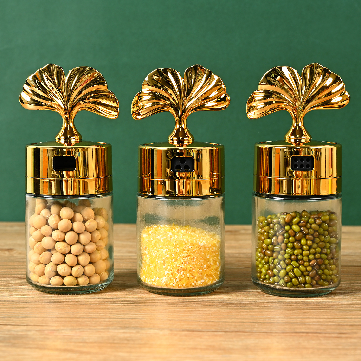 Nueva cocina sellada ginkgo hoja condimento botella hogar frasco de sal vidrio condimento botella condimento caja MSG condimento botella