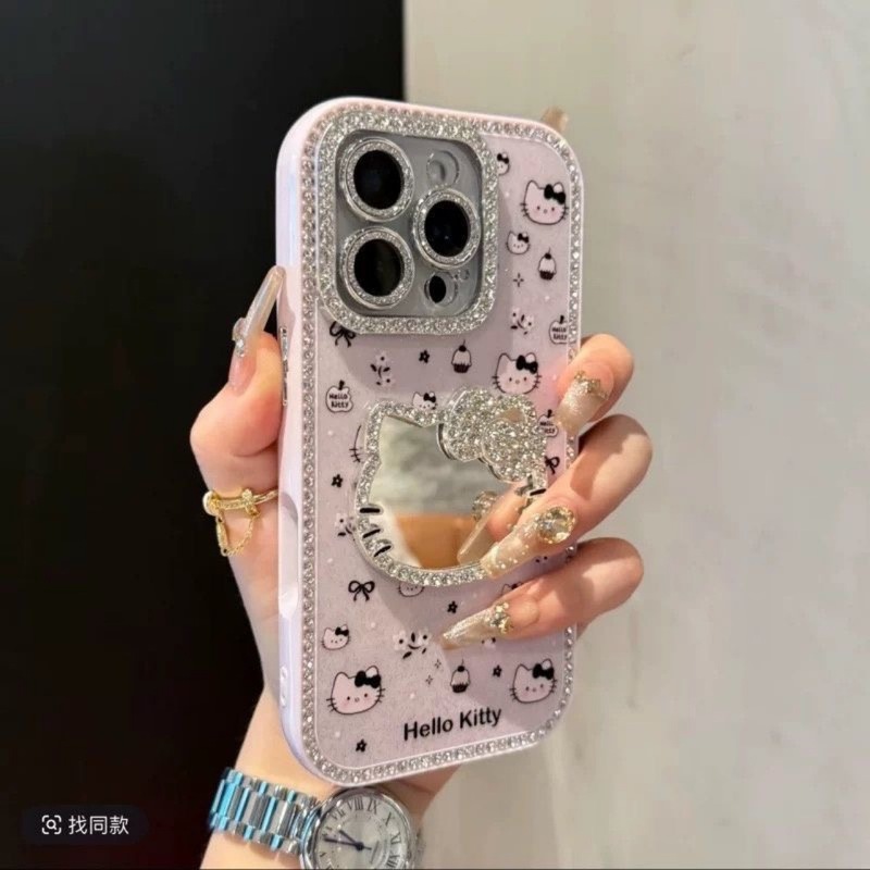 全包边镶钻立体化妆镜KT猫适用iPhone16max手机壳15苹果手机壳14|undefined