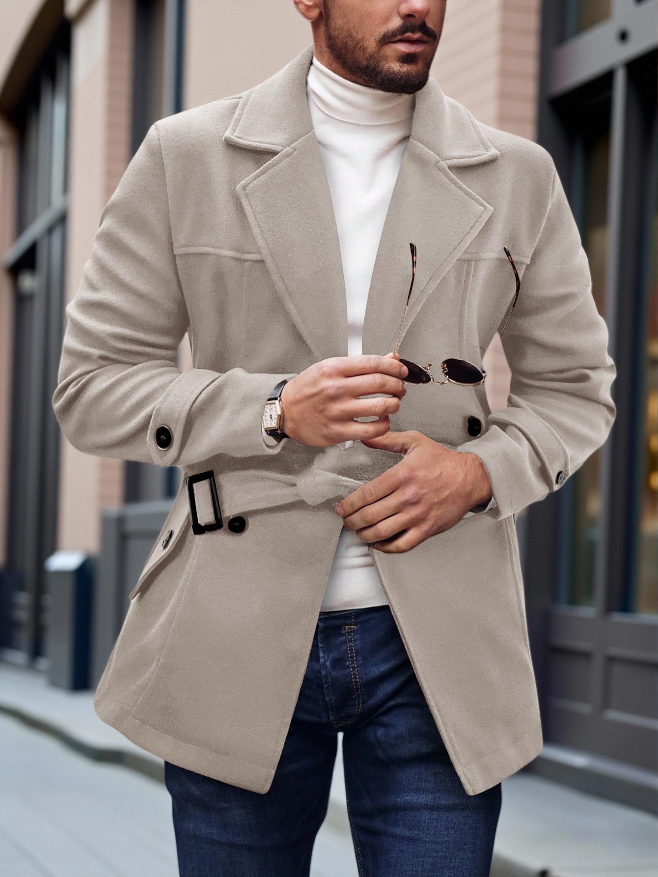 2025 otoño y invierno comercio exterior transfronterizo ropa de hombre Europa y Estados Unidos abrigo de lana abrigo de lana Casual cinturón de negocios Amazon