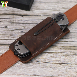 In stock cowhide folding Sabre knife cover edc outdoor survival tool waist bag camping portable tool knife waist bag