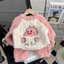 严选儿童法兰绒秋冬季睡衣女童保暖珊瑚绒可爱卡通家居服宝宝冬天