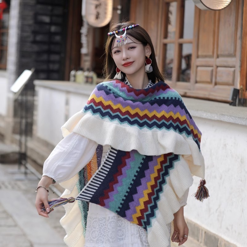 西藏旅游穿搭民族风披肩外搭女川西云南内蒙古草原斗篷披风外套潮|undefined