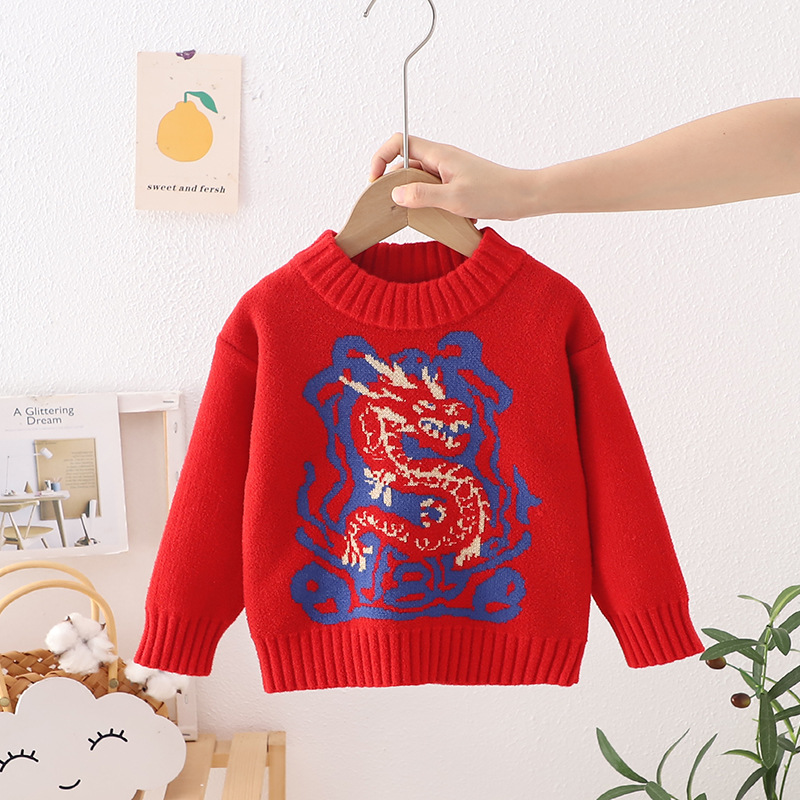 Red festive children's sweater for men and women girl's