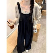 杏色上衣慵懒风背带裤女秋季百搭时尚休闲连体裤阔腿长裤两件套女