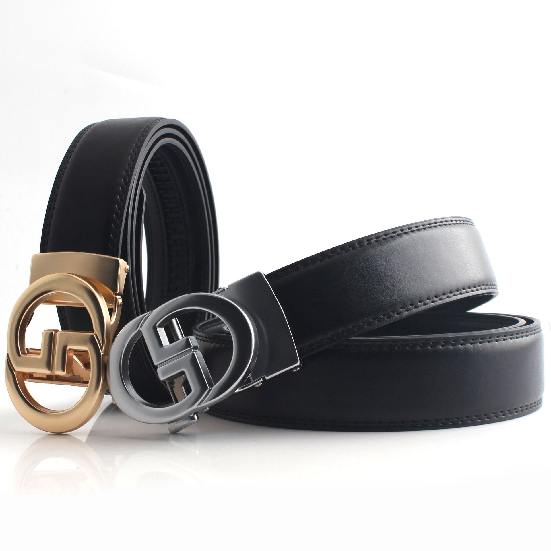 Men's Automatic Belt With Letter Buckle, Cowhide Leather Belt_voghion.com