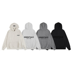 新しいFEAR OF GOD ESSENTIALSブランドの植毛文字入り男女兼用カジュアルルーズフィットフリース裏地付きフード付きスウェットシャツ