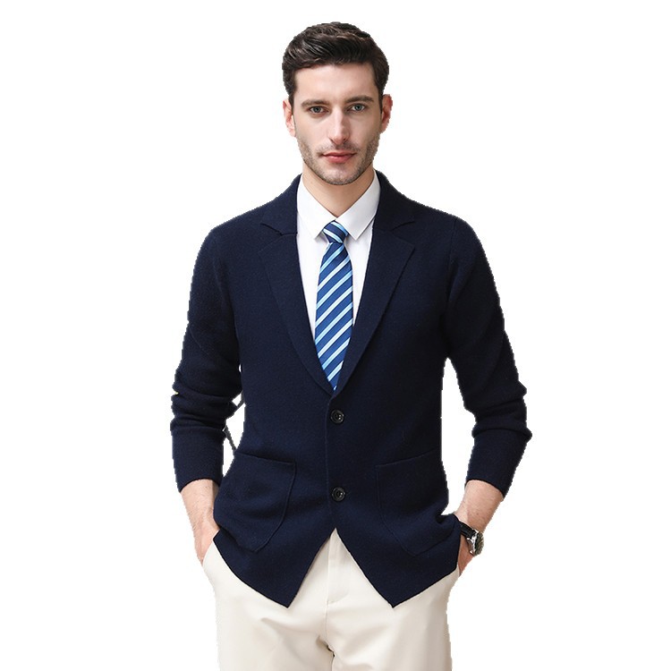 100% lana pura chaqueta de chaqueta de solapa hombre estilo coreano suelto chaqueta de punto cardigan chaqueta casual suéter