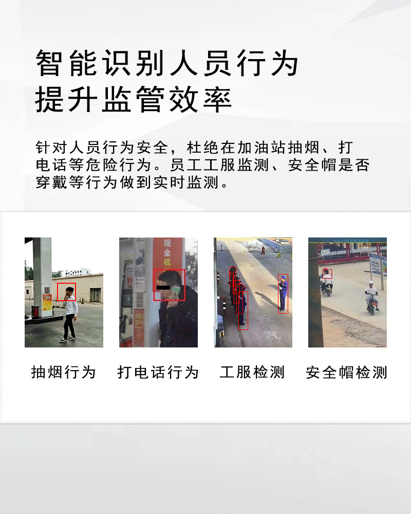 Smart Fire Protection AI edge computing box, gas station behavior attribute analysis, smoke and flame detection, high-temperature early warning undefined
