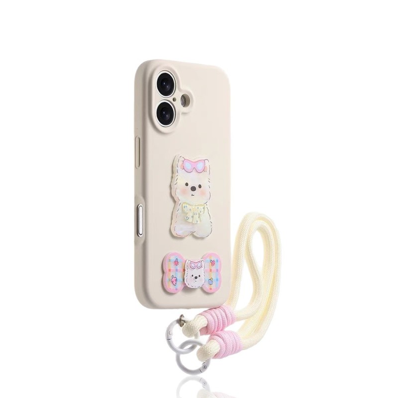 カスタード立体子犬の骨 iPhone16promax Apple 13/15 携帯電話ケース 11 ハンドロープ 14 漫画 12|undefined