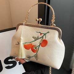 新中国式刺繍バッグ女性2024新型復古漢服バッグ白色百合中国風ハンドバッグバッグバッグ