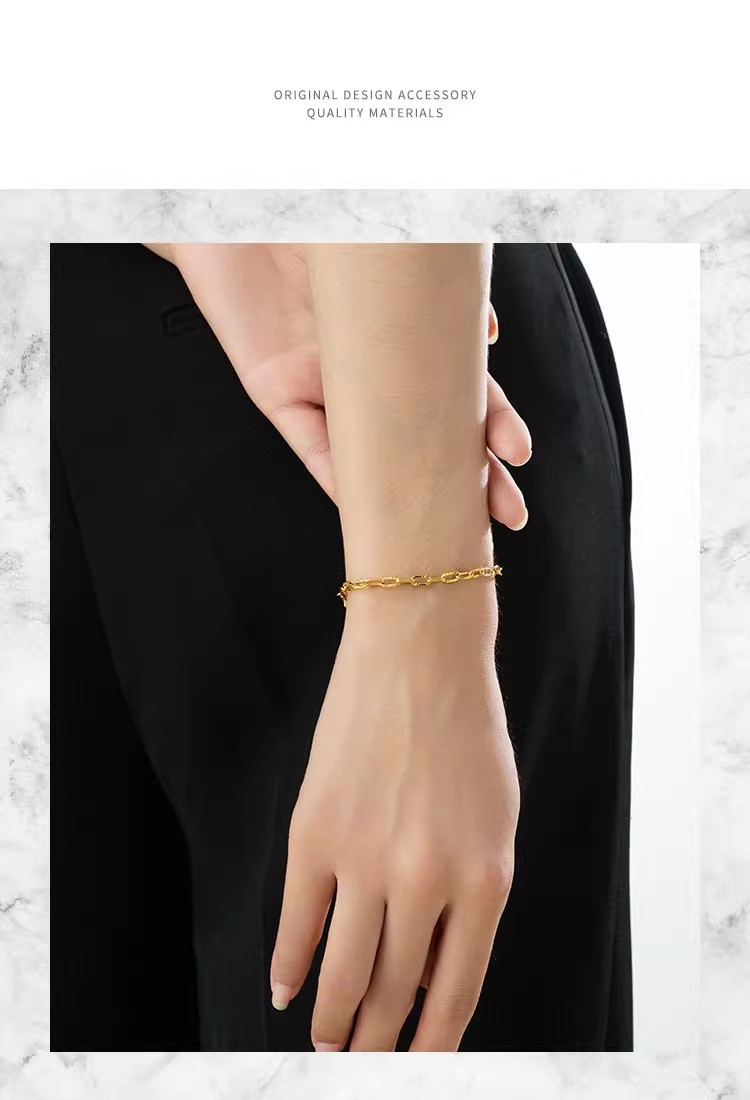 European Gold Embossed Link Bracelet Minimalist Thin Design_voghion.com
