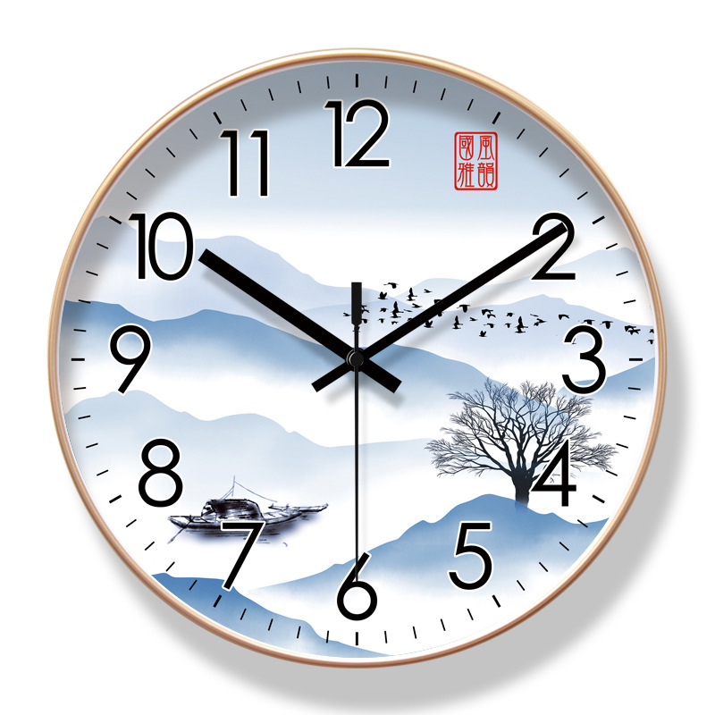 Reloj de pared de paisaje de estilo nacional 6267 ultra silencioso, reloj de sala de moda, reloj de cuarzo de barrido de segundos de nuevo estilo chino