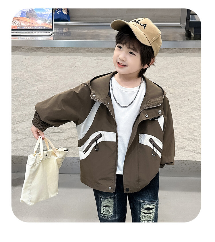 Boys label patchwork jacket for spring and autumn 2023, new handsome hooded windbreaker, children's top_voghion.com