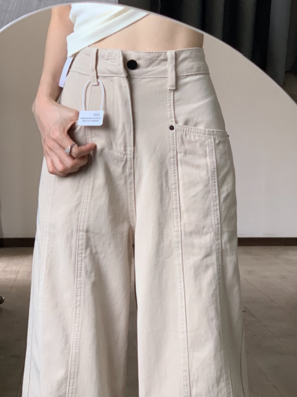 小个子一米五美式工装牛仔裤女宽松弯刀阔腿夏季新款拖地直筒裤子|undefined