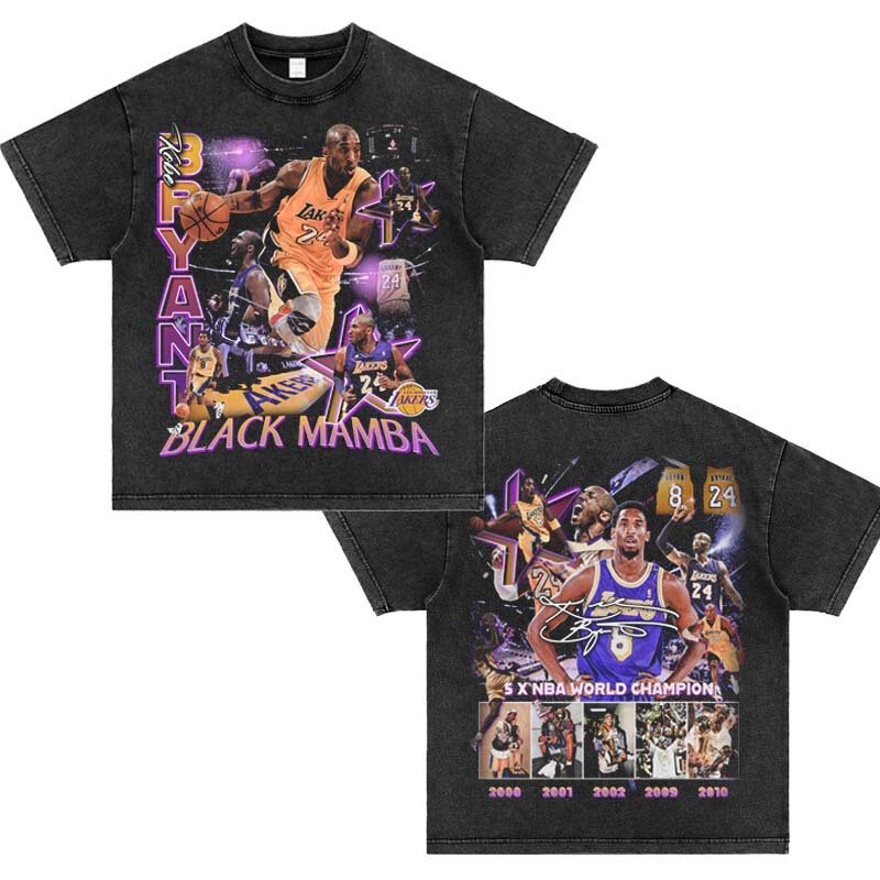 Tribute to Kobe Bryant Black Mamba Winning Highlights Printed American Retro Sports Short Sleeve T-Shirt Loose Long Tribute to Kobe Bryant Black Mamba Winning Highlights Printed American Retro Sports Short Sleeve T-Shirt Loose Long