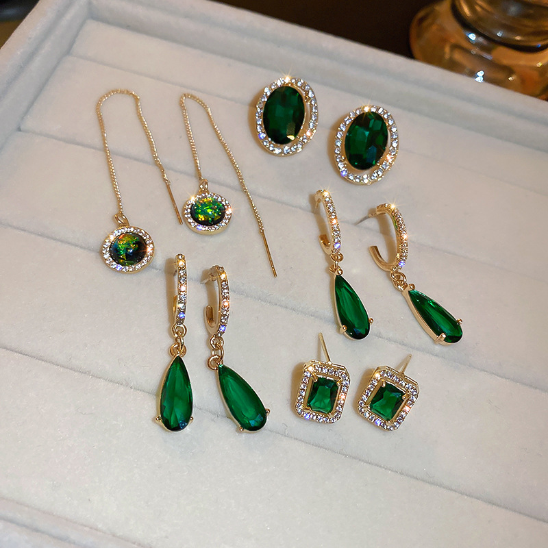 18g Weight Retro Square Oval Water Droplets Alloy Rhinestone Women's Earrings 1 Pair