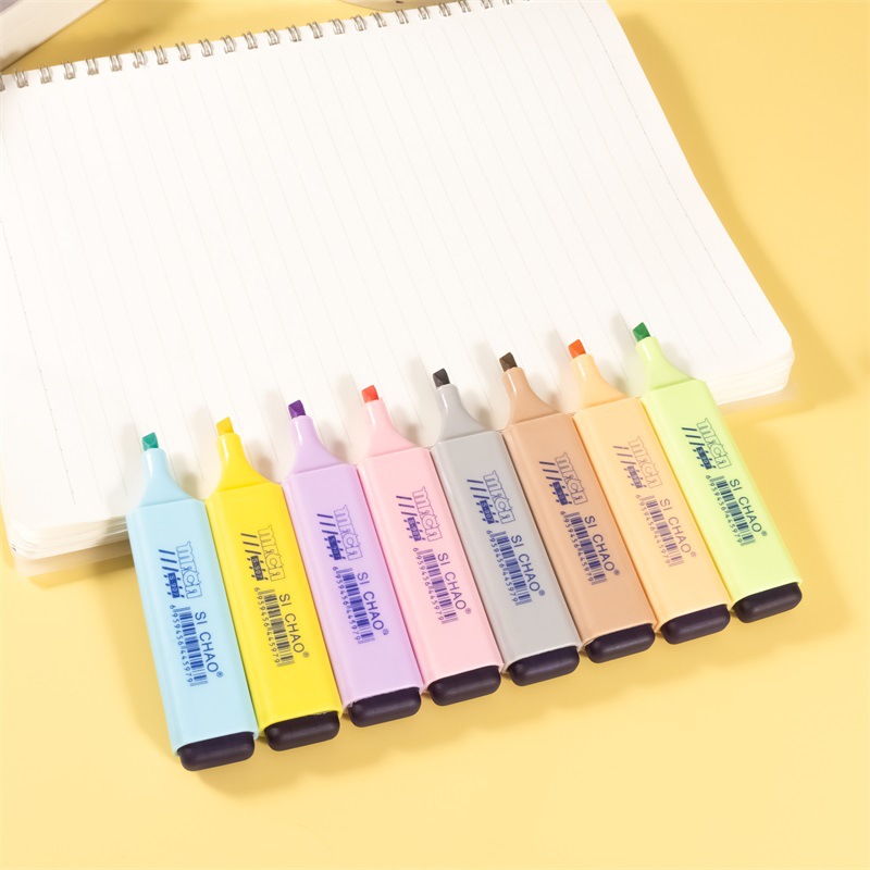 8 color oblicuo cabeza color marcado pluma gruesa cabeza fluorescente Oficina etiqueta pluma Resalte pluma Comercio exterior Venta caliente papelería marcado pluma