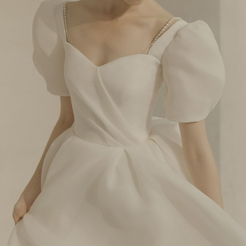 French Light Wedding Dress 2025 Summer New Bride Going Out Dress Simple and Elegant Travel Photography Registration Wedding Dress Small Dress