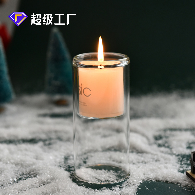 European-style transparent glass round candle holder candle cup transparent retro household glass candle holder Chinese decoration